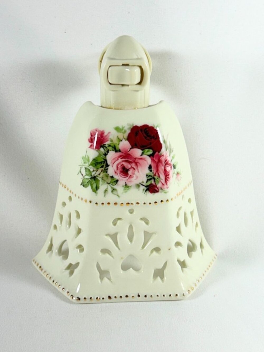 Nightlight, Ceramic, White W/Rose Pattern & Gold Trim